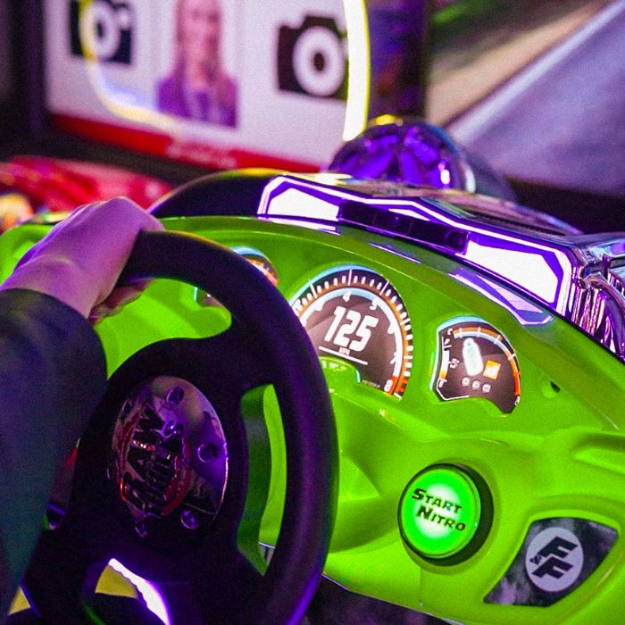 Dashboard of racing arcade machine game.
