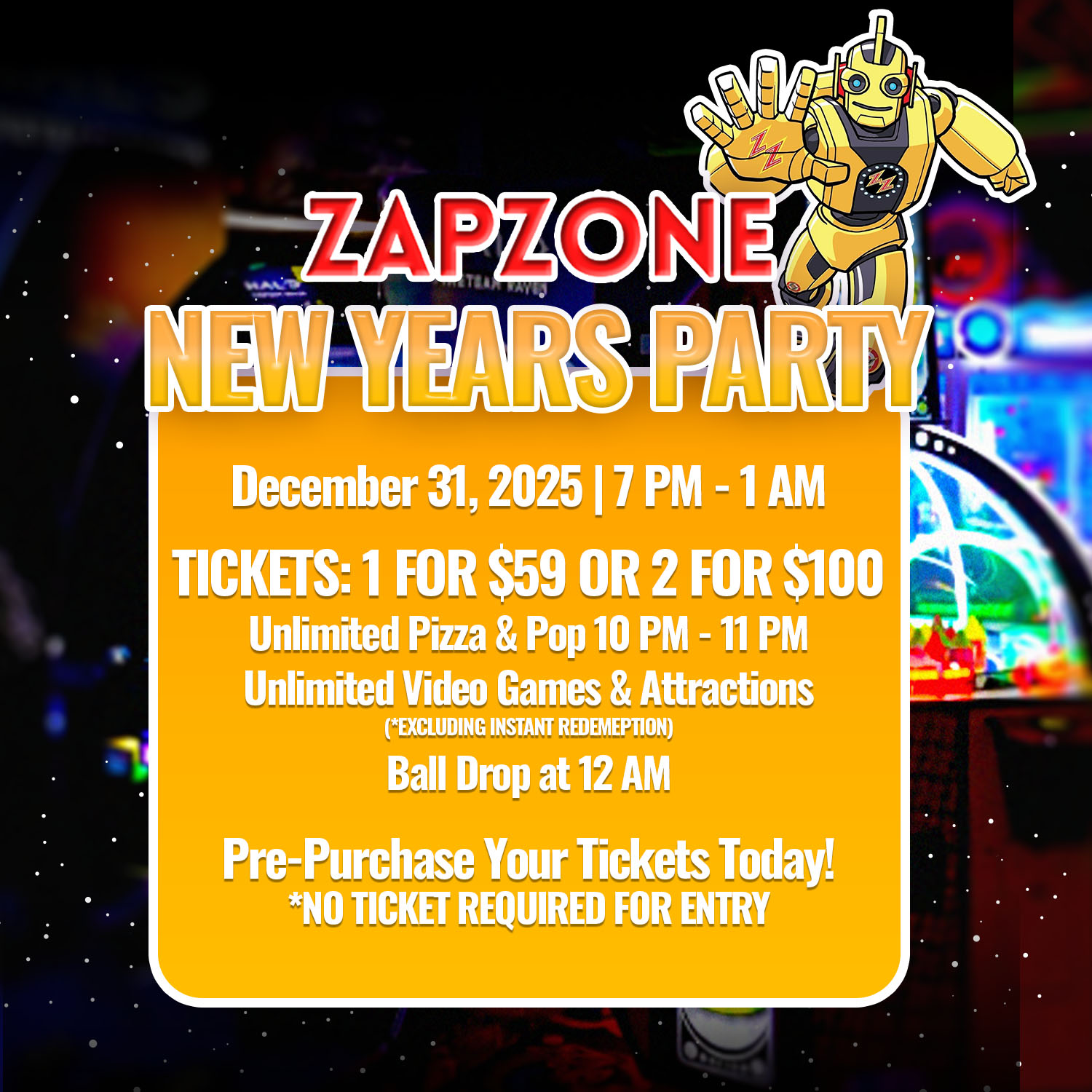 NYE Party 1231 - New Year's Eve Party - Zap Zone Family Fun Centre