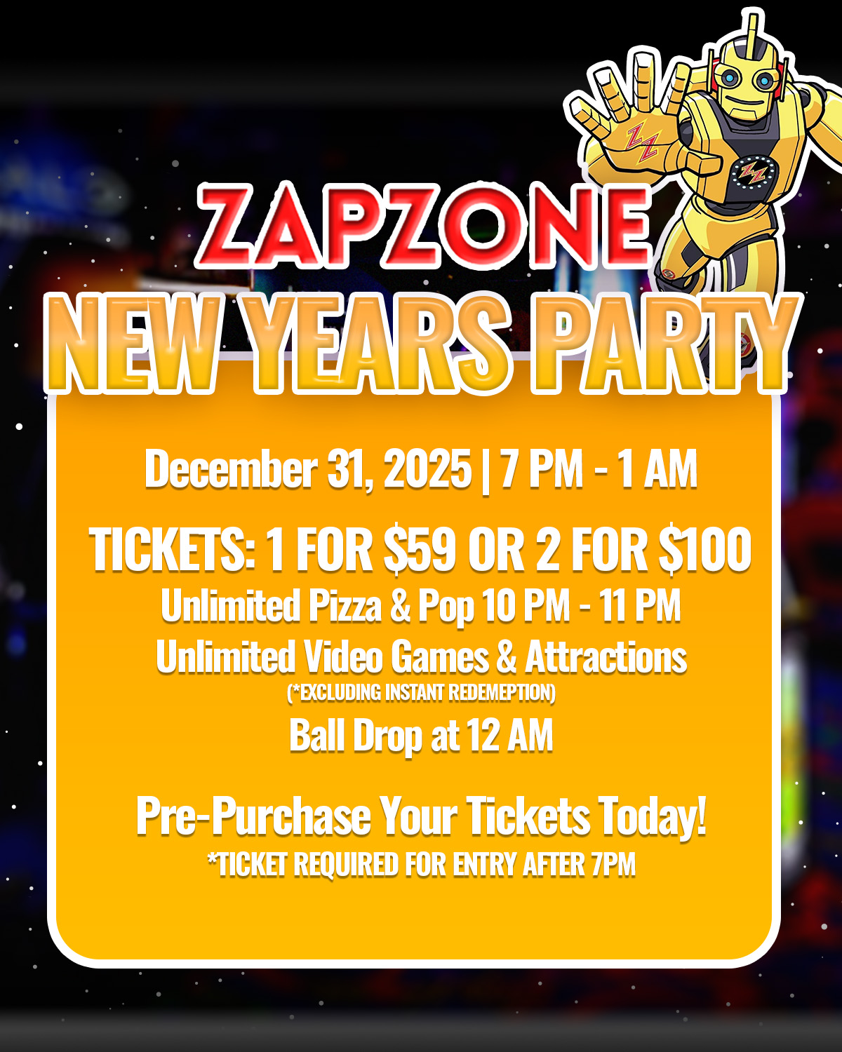 18 NYE Promo 1231 - Holiday Specials - Zap Zone Family Fun Centre