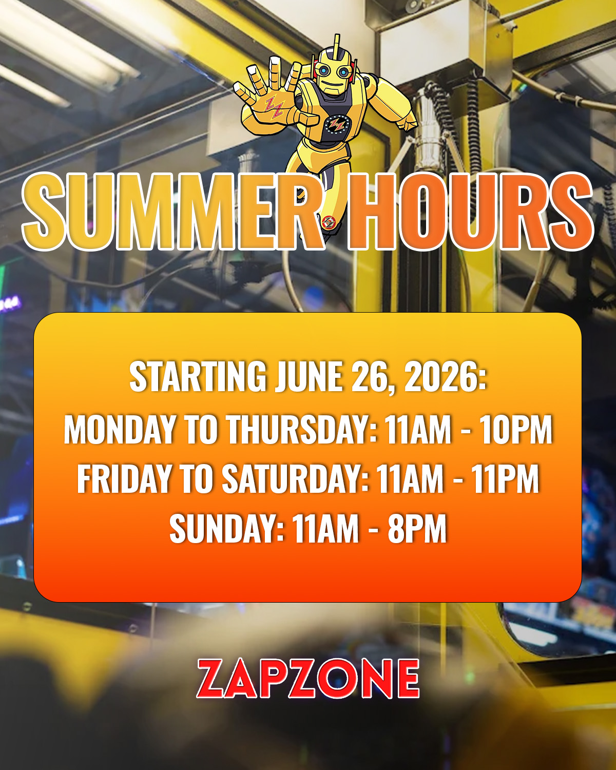 7 Summer Hours - Pricing & Promos - Zap Zone Family Fun Centre