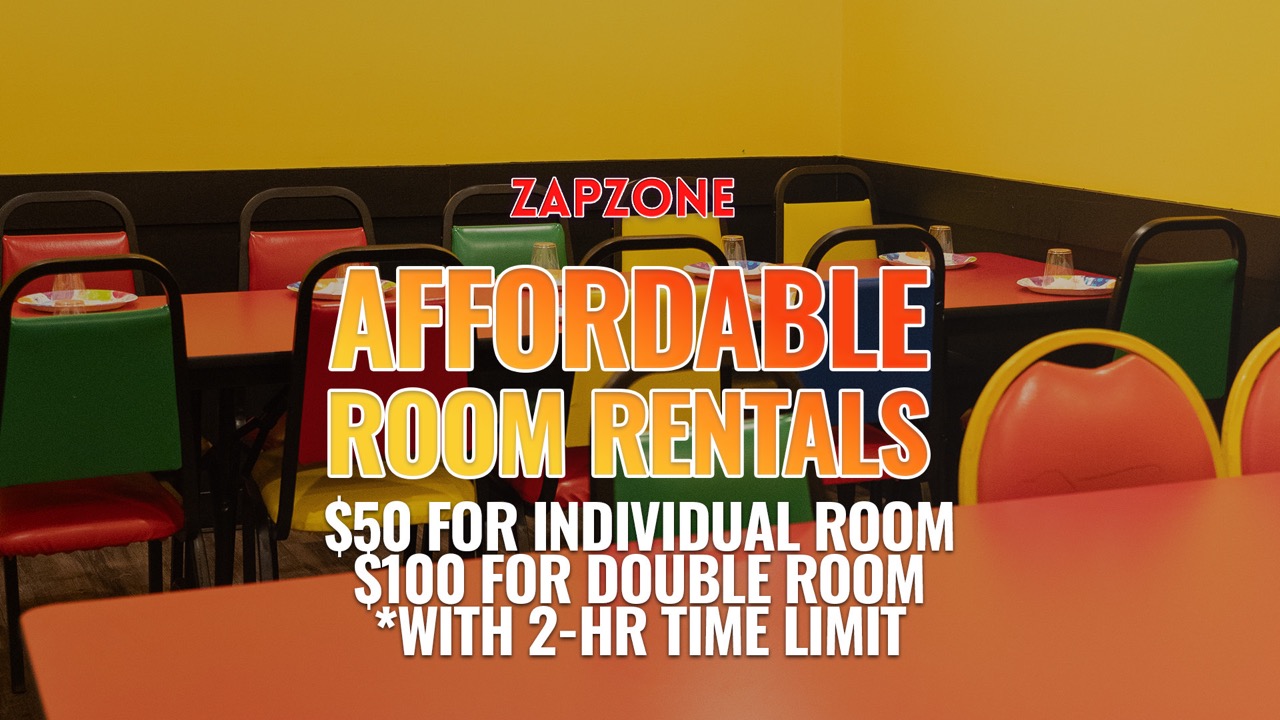 Room Rentals TV Large - Pricing & Promos - Zap Zone Family Fun Centre