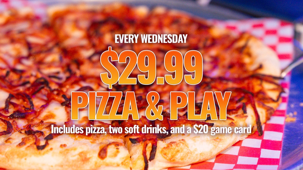 Wednesday Pizza Play Promo TV Large - Pricing & Promos - Zap Zone Family Fun Centre